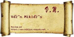 Vén Miklós névjegykártya